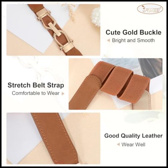 Retro Skinny Belt Stretchy Waist Belt Gold Buckle Elegant Adjustable Accessory main image 4